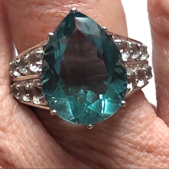 Designer London Blue Topaz White Gemstone Sterling Silver Ring 8